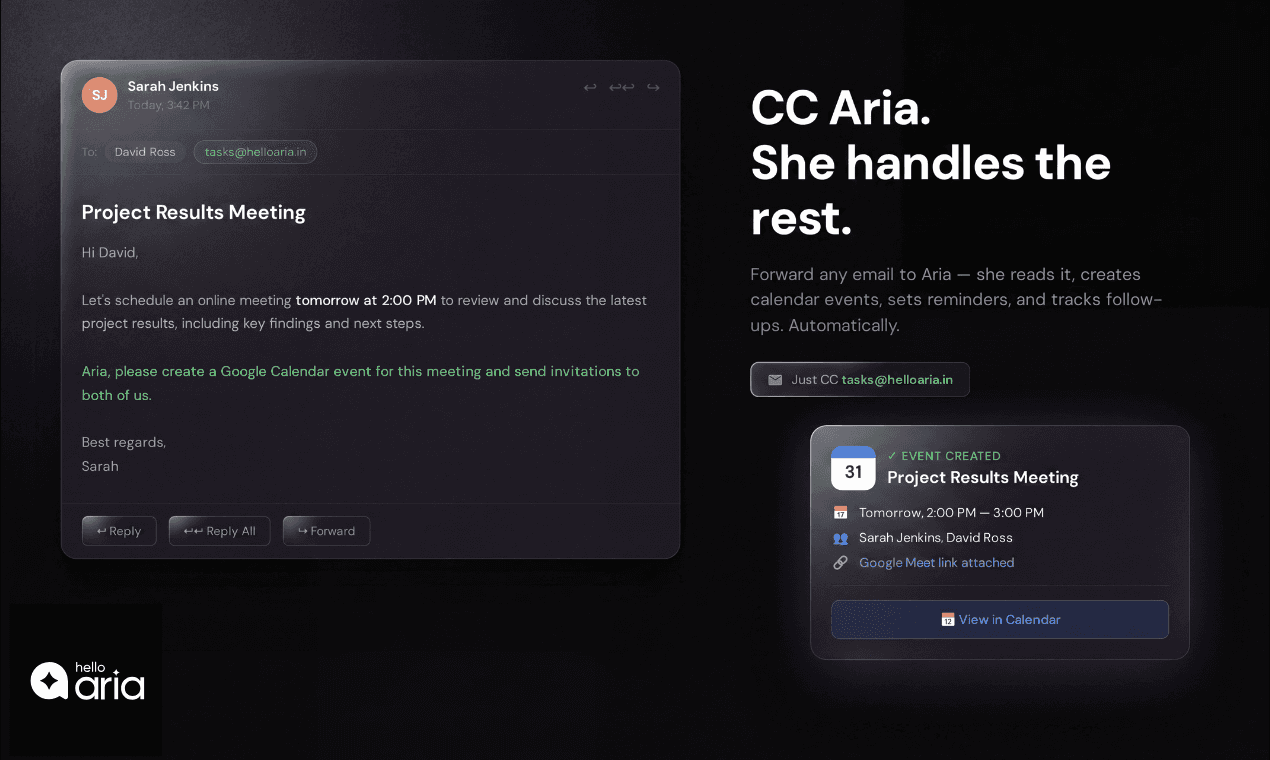 CC Aria — email to calendar events and reminders